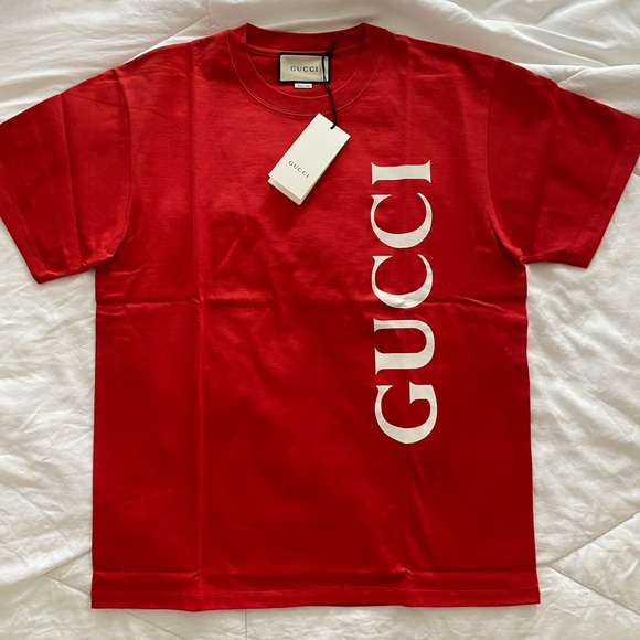 Gucci Logo Tee T-Shirt In Red Size Medium - Picture 3 of 10